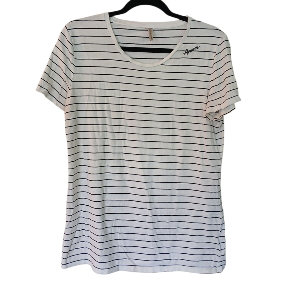 Banana Republic White And Black Striped Amore Short Sleeve Tee Size Large